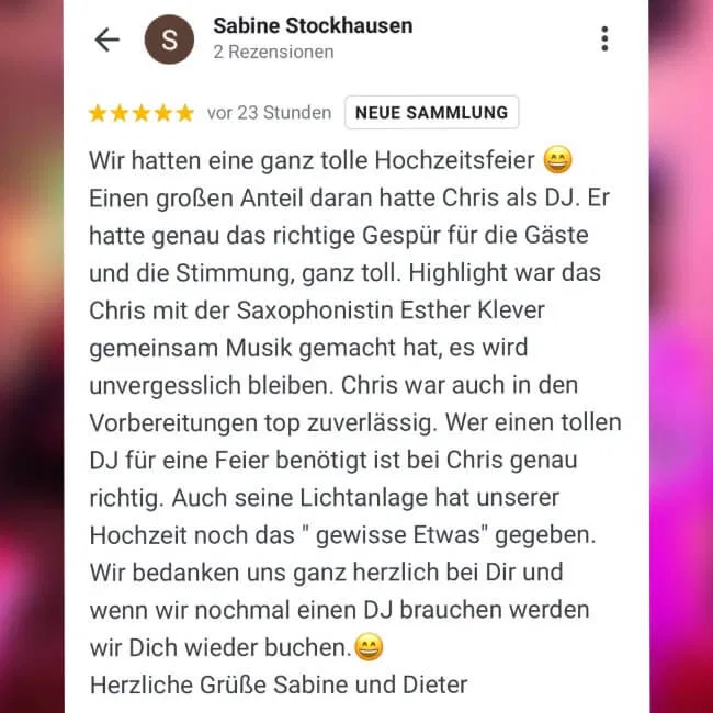 dj-bewertung-positiv Hochzeit mit DJ auf Schloss Burg im Westerwald